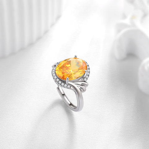 925 Sterling Silver Ring Women 8Ct Halo Oval November Birthstone Ring Citrine Yellow Jewelry Christmas Birthday Mother Day Gift for Grandma - Aurora Tears