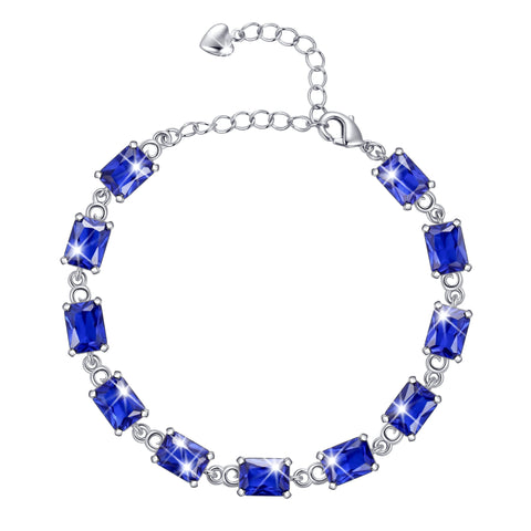 Juwaliy 18K White Gold Plated Tennis Bracelets for Women Birthstone Jewelry Birthday Gifts for Wife Mother Daughter