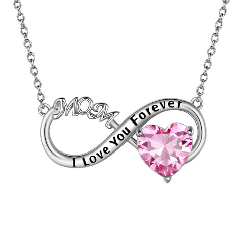Mom Necklace Heart Birthstone Pendant Women Mother's Day Gifts Infinite Birthday Jewelry