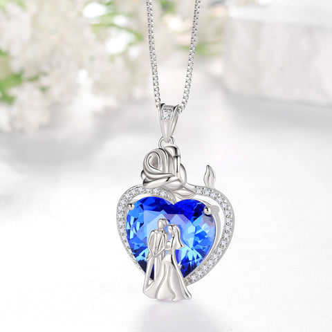 Couple Necklace for Women 925 Sterling Silver 15MM Heart December Birthstone Rose Flower Pendant Promise Engagement Jewelry Valentines Day Gift for Her Wife Bride - Aurora Tears
