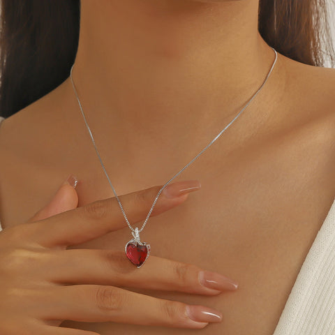 Dragonfly Necklace Heart July Birthstone Necklace Ruby Red 925 Sterling Silver Pendant Jewelry Women Wedding Birthday Christmas Mother's Day Gifts - Aurora Tears