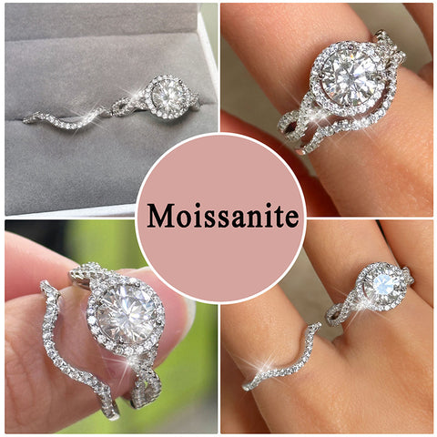 Anello di fidanzamento da donna con taglio rotondo in moissanite infinito da 1,5 carati, set di gioielli, anelli nuziali, regalo, taglia 6-9
