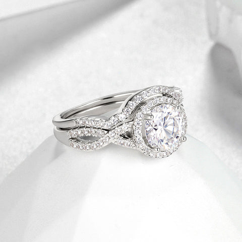 Anello di fidanzamento da donna con taglio rotondo in moissanite infinito da 1,5 carati, set di gioielli, anelli nuziali, regalo, taglia 6-9