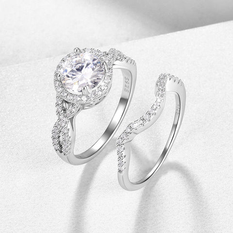 Anello di fidanzamento da donna con taglio rotondo in moissanite infinito da 1,5 carati, set di gioielli, anelli nuziali, regalo, taglia 6-9