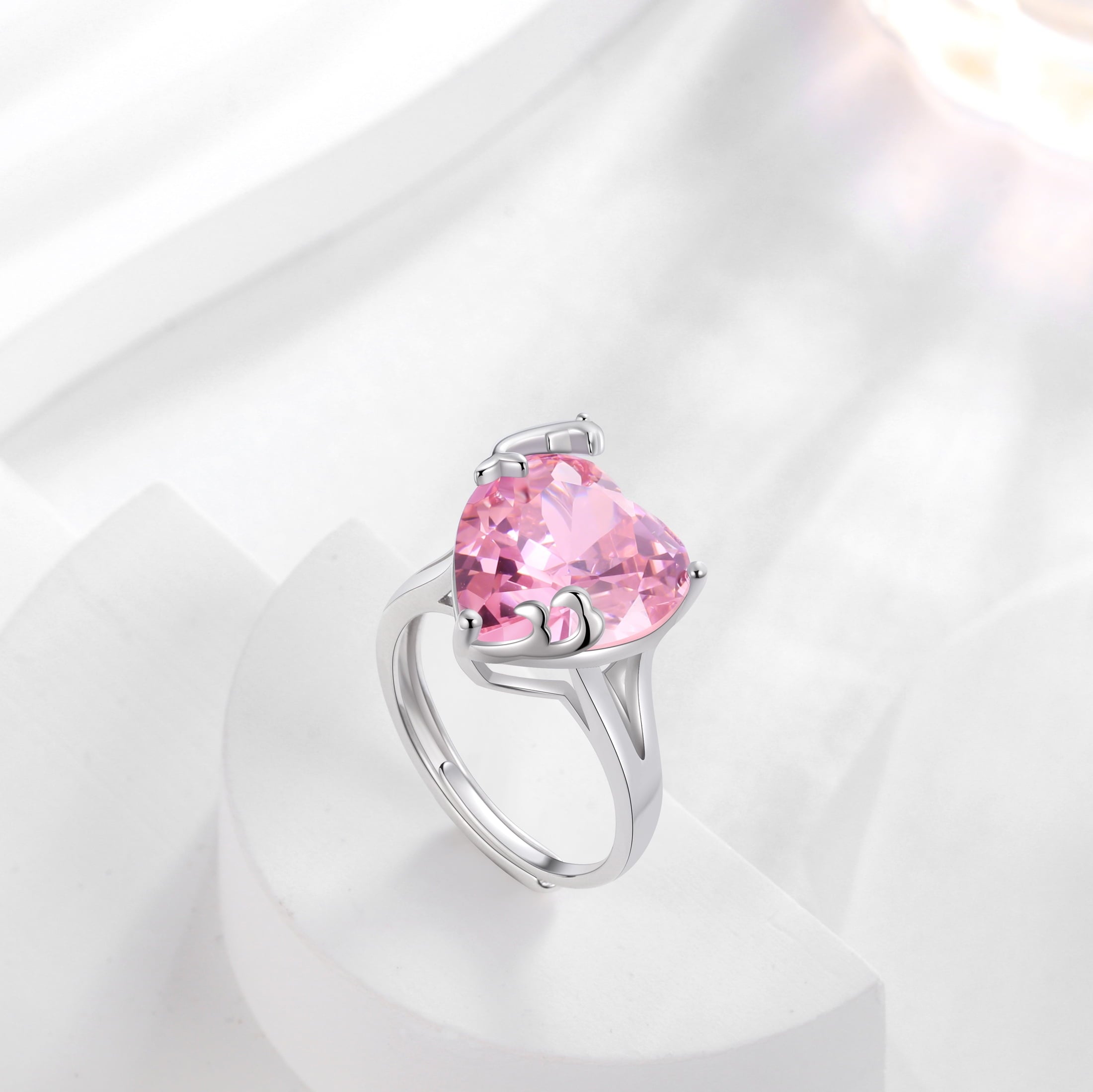 9Ct Women Heart Ring 925 Sterling Silver Dolphin October Birthstone Tourmaline Pink Solitaire Ring Jewelry Mother Birthday Valentine's Day Gifts - Aurora Tears