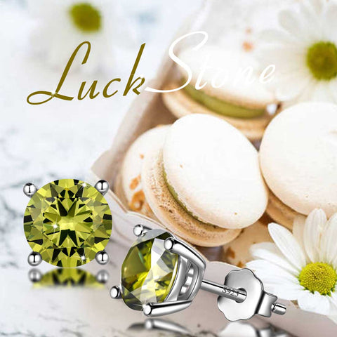 Boucles d'oreilles rondes en péridot avec pierre de naissance d'août pour femmes et filles, bijoux cadeau d'anniversaire en argent sterling
