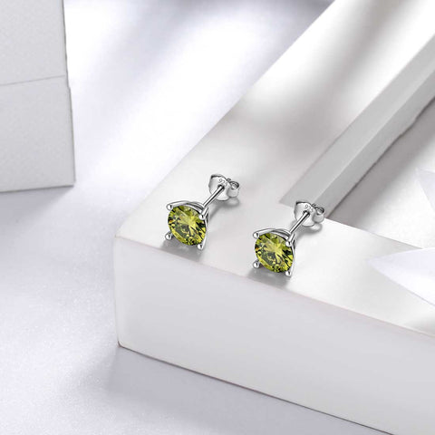Boucles d'oreilles rondes en péridot avec pierre de naissance d'août pour femmes et filles, bijoux cadeau d'anniversaire en argent sterling