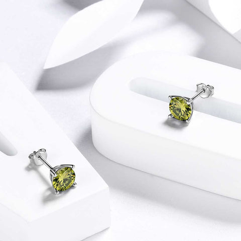 Boucles d'oreilles rondes en péridot avec pierre de naissance d'août pour femmes et filles, bijoux cadeau d'anniversaire en argent sterling