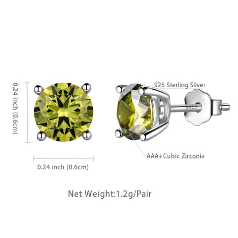 Boucles d'oreilles rondes en péridot avec pierre de naissance d'août pour femmes et filles, bijoux cadeau d'anniversaire en argent sterling