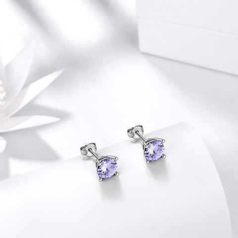 Pendientes redondos con piedra natal de junio de Alejandrita, joyería para mujeres y niñas, regalo de cumpleaños, plata de ley