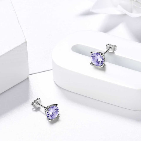 Pendientes redondos con piedra natal de junio de Alejandrita, joyería para mujeres y niñas, regalo de cumpleaños, plata de ley
