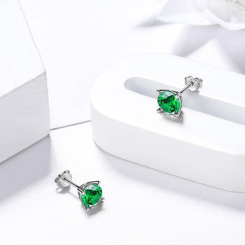 Runde Geburtsstein-Ohrringe mit Mai-Smaragd, Ohrstecker für Damen und Mädchen, Schmuck, Geburtstagsgeschenk, Sterlingsilber