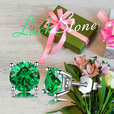 Runde Geburtsstein-Ohrringe mit Mai-Smaragd, Ohrstecker für Damen und Mädchen, Schmuck, Geburtstagsgeschenk, Sterlingsilber