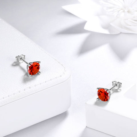 Pietra portafortuna rotonda Gennaio Granato Orecchini Stud Donna Ragazza Gioielli Regalo di compleanno Argento sterling