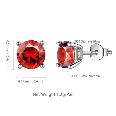 Pietra portafortuna rotonda Gennaio Granato Orecchini Stud Donna Ragazza Gioielli Regalo di compleanno Argento sterling
