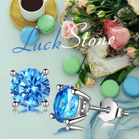 Runde Geburtsstein März Aquamarin Ohrringe Ohrstecker Damen Mädchen Schmuck Geburtstagsgeschenk Sterling Silber