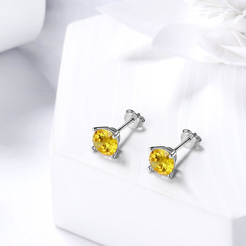 Runde Geburtsstein November Citrin Ohrringe Ohrstecker Damen Mädchen Schmuck Geburtstagsgeschenk Sterling Silber