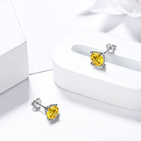 Runde Geburtsstein November Citrin Ohrringe Ohrstecker Damen Mädchen Schmuck Geburtstagsgeschenk Sterling Silber