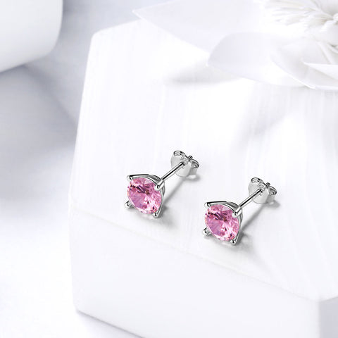 Boucles d'oreilles rondes en tourmaline avec pierre de naissance d'octobre pour femmes et filles, bijoux cadeau d'anniversaire en argent sterling