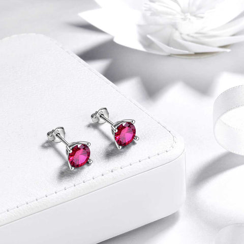 Damen-Ohrringe mit Geburtsstein Rubin im Juli, Mädchen-Geschenk, Schmuck aus Sterlingsilber