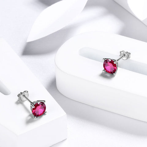 Damen-Ohrringe mit Geburtsstein Rubin im Juli, Mädchen-Geschenk, Schmuck aus Sterlingsilber