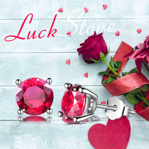 Damen-Ohrringe mit Geburtsstein Rubin im Juli, Mädchen-Geschenk, Schmuck aus Sterlingsilber