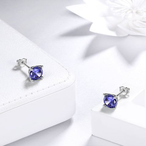 Round Birthstone December Tanzanite Earrings Stud Women Girls Jewelry Birthday Gift Sterling Silver