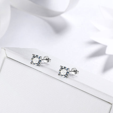 Pietra portafortuna rotonda Aprile Orecchini con diamanti Stud Donne Ragazze Gioielli Regalo di compleanno Argento sterling