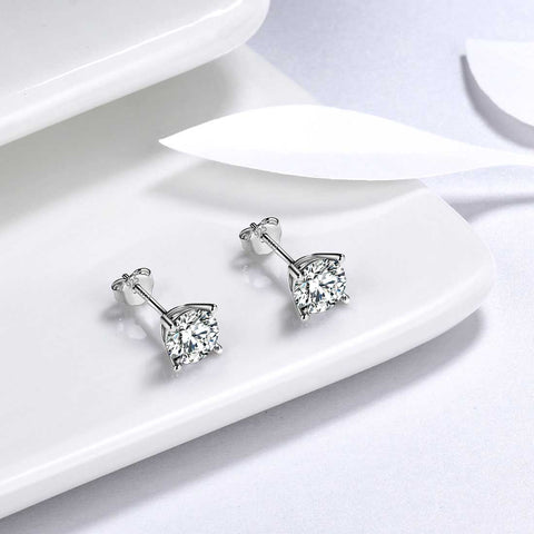 Pietra portafortuna rotonda Aprile Orecchini con diamanti Stud Donne Ragazze Gioielli Regalo di compleanno Argento sterling