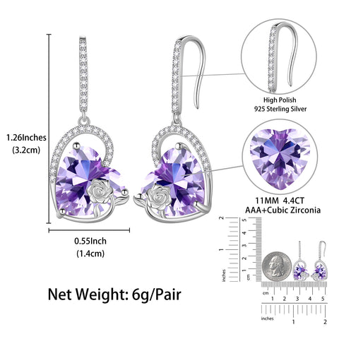 925 Sterling Silver Earrings Women Heart June Birthstone Hook Dangle Drop Earrings Alexandrite Rose Jewelry Birthday Mother's Day Gift - Aurora Tears