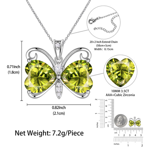 Women Green Butterfly Necklace Heart August Birthstone Necklace Peridot Silver Plated Pendant Jewelry Daughter Wife Birthday Mother's Day Gift - Aurora Tears