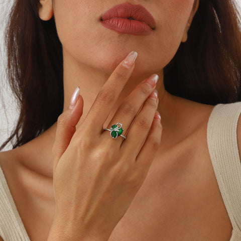 Women Heart Ring 925 Sterling Silver Cat Butterfly May Birthstone Emerald Green Solitaire Ring Jewelry Cat Lover Birthday Mother's Day Gift - Aurora Tears