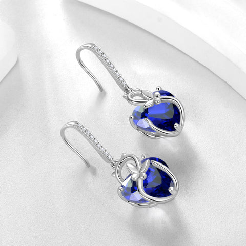 Cat Butterfly Earrings for Women 925 Sterling Silver Earrings Dangle Drop Hook Blue Heart Sapphire September Birthstone Jewelry Christmas Birthday Valentines Mother's Day Gift for Mom Wife - Aurora Tears