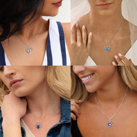 Women Mom Necklace Heart March Birthstone Necklace Aquamarine Blue 925 Sterling Silver Pendant Jewelry Christmas Birthday Mother's Day Gift - Aurora Tears