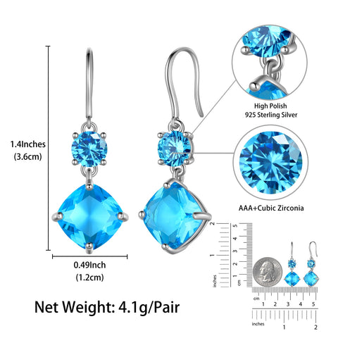 March Birthstone Earrings Women 925 Sterling Silver Hook Long Drop Earrings Aquamarine Blue Topaz Jewelry Birthday Mother's Day Gift - Aurora Tears