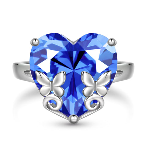 Women Heart Ring 925 Sterling Silver Butterfly Birthstone Solitaire Ring Jewelry Girls Gift