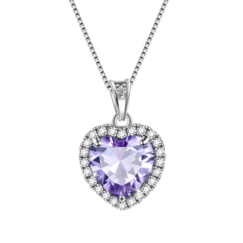 Colar Coração Feminino com Pingente de Pedra de Nascimento, Joia Ideal para Presente de Aniversário, Prata de Lei 925