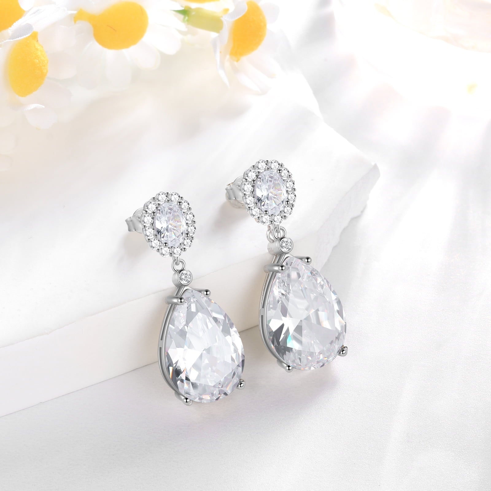 10Ct Women Dangling Teardrop Earrings 925 Sterling Silver April Birthstone Diamond Earring Wedding Bridal Jewelry Mother's Day Gift - Aurora Tears