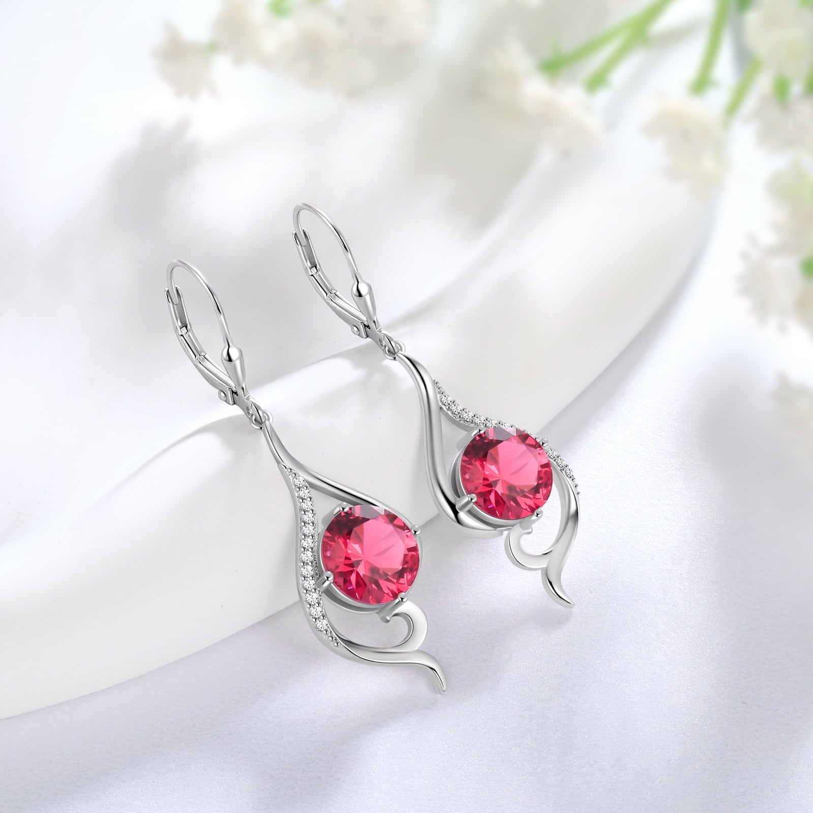 Women Dangle Earrings July Birthstone Earrings Ruby Red Long Hanging Sterling Silver Lever Back Fishtail Jewelry Mother Christmas Birthday Valentines Gift for Her - Aurora Tears