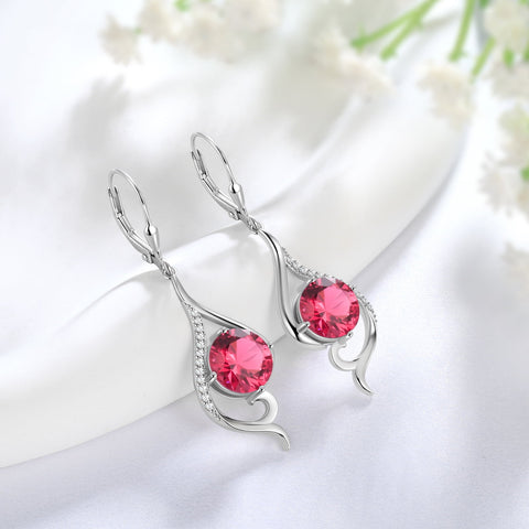 Women Dangle Earrings July Birthstone Earrings Ruby Red Long Hanging Sterling Silver Lever Back Fishtail Jewelry Mother Christmas Birthday Valentines Gift for Her - Aurora Tears