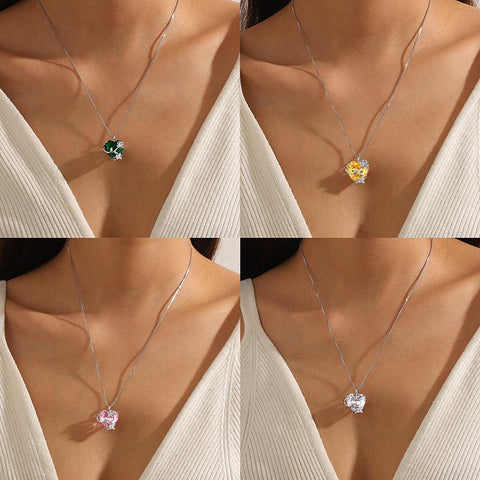Collar de corazón rosa de 15 mm para mujer, piedra de nacimiento, plata de ley 925, colgante de flor de mariposa, joyería para niña, regalo de cumpleaños para madre