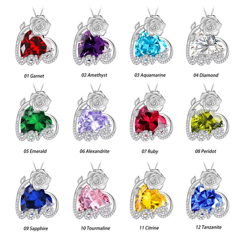 Collana da donna con rosa da 15 mm, con cuore in pietra portafortuna, in argento sterling 925, con ciondolo, regalo per ragazze