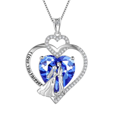 Couple Necklace Heart Birthstone 925 Sterling Silver Pendant Jewelry Girlfriend Wife Women Valentine's Day Gift