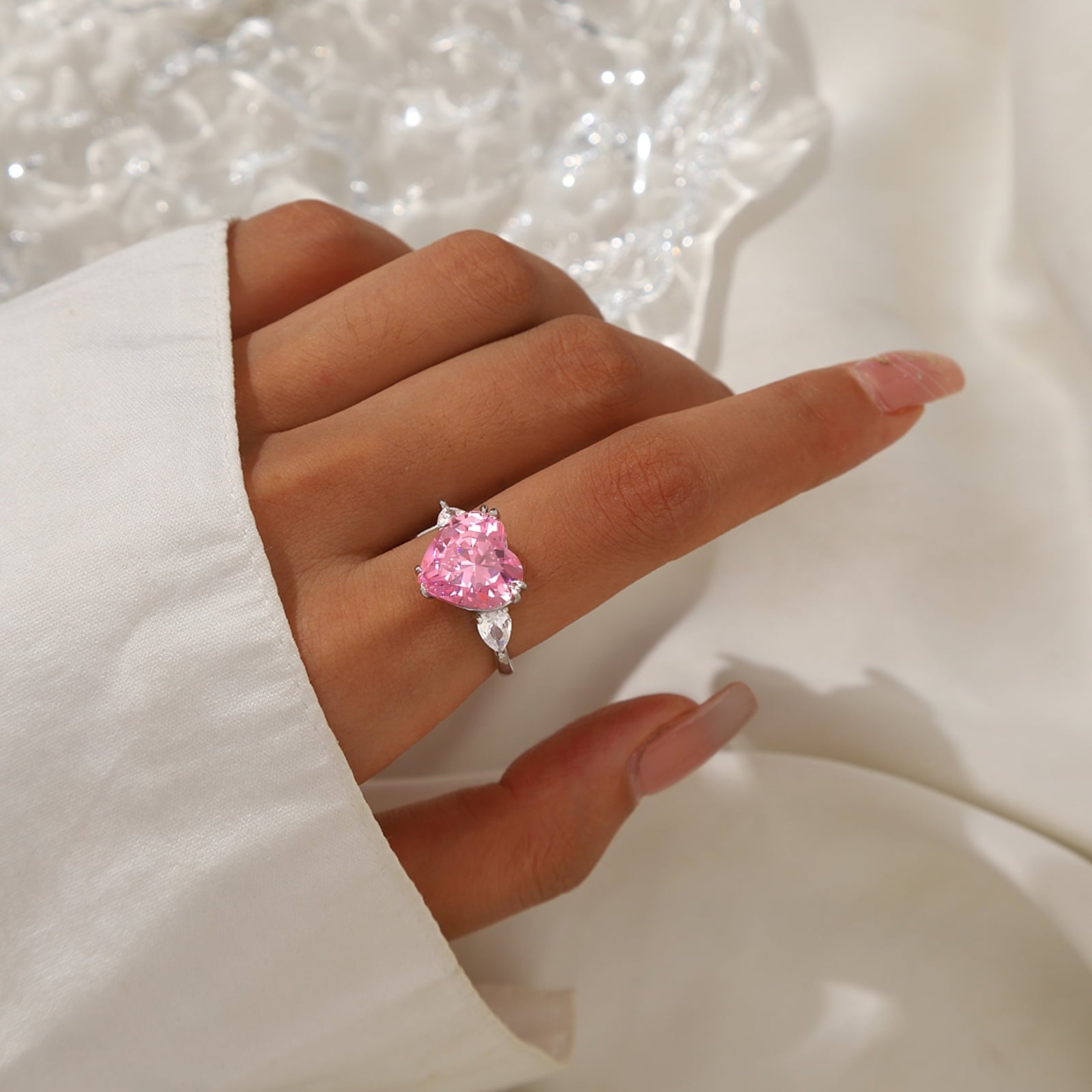 6Ct Women Heart Pink Tourmaline Ring 925 Sterling Silver October Birthstone Rings Jewelry Mother Wedding Birthday Valentine's Day Gift - Aurora Tears