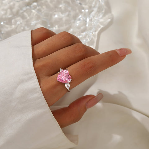 6Ct Women Heart Pink Tourmaline Ring 925 Sterling Silver October Birthstone Rings Jewelry Mother Wedding Birthday Valentine's Day Gift - Aurora Tears
