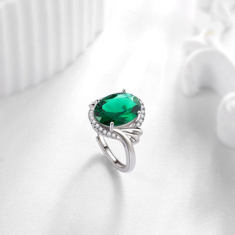 8Ct Women Emerald Ring 925 Sterling Silver Oval Halo Green May Birthstone Ring Band Jewelry Birthday Christmas Mom Grandma Mother's Day Gifts - Aurora Tears