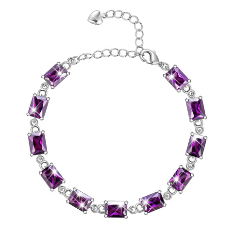 Juwaliy 18K White Gold Plated Tennis Bracelets for Women Birthstone Jewelry Birthday Gifts for Wife Mother Daughter