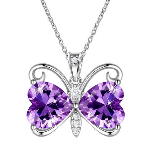 Women Butterfly Necklace Heart Birthstone Pendant Jewelry Birthday Christmas Mother's Day Gift
