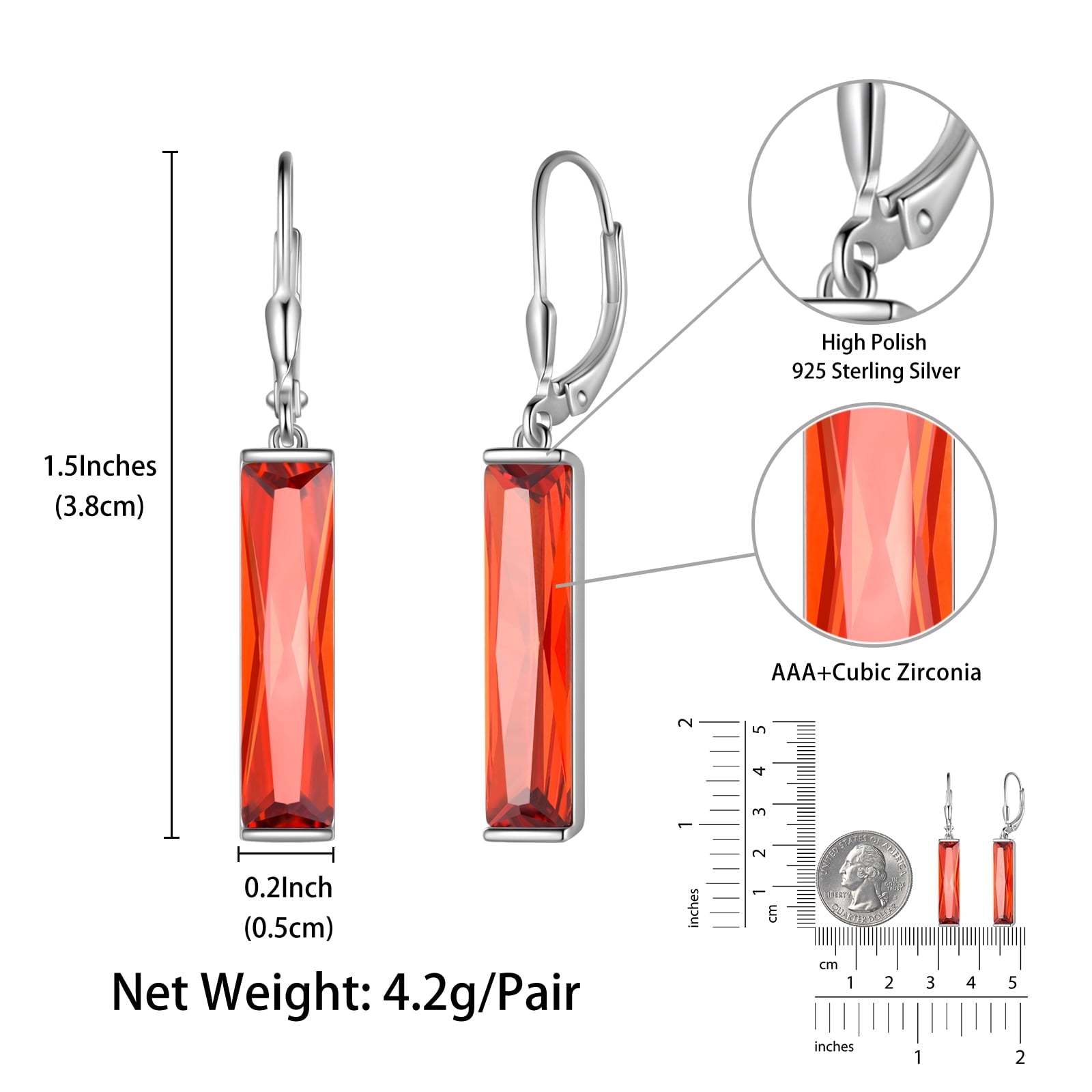 Women Dangle Earrings Red Garnet January Birthstone Earrings 925 Sterling Silver Leverback Rectangle Jewelry Christmas Birthday Valentine Gift - Aurora Tears