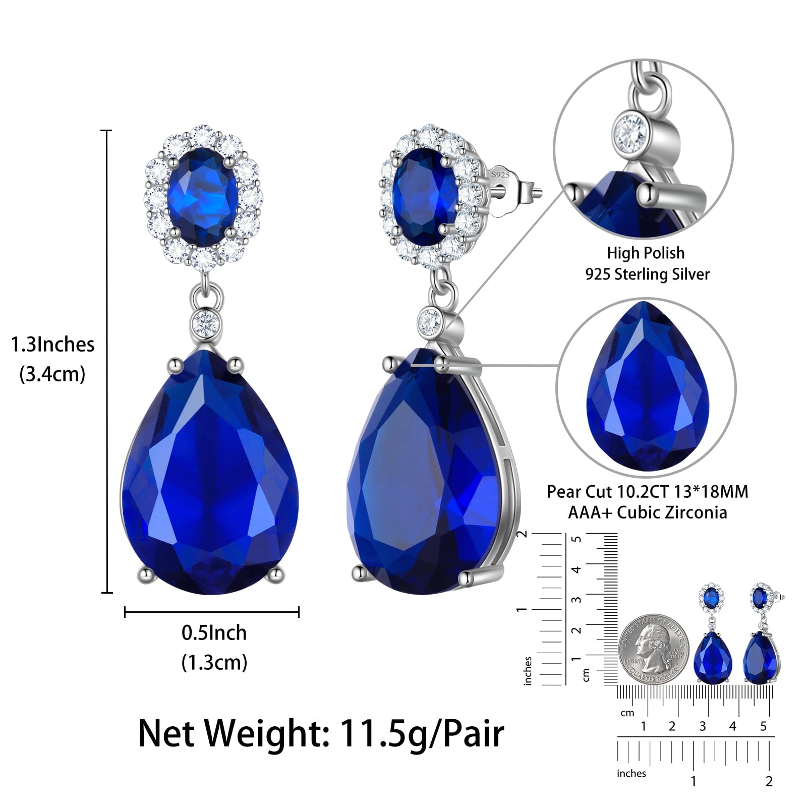 10Ct Women Sapphire Earring 925 Sterling Silver Blue September Birthstone Teardrop Dangle Earring Jewelry Birthday Mother's Day Gift - Aurora Tears